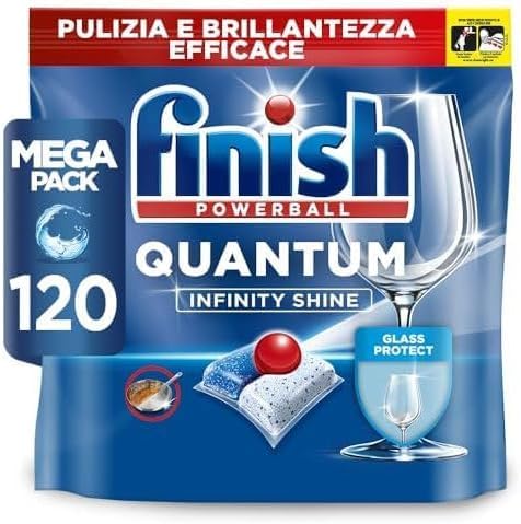 Finish Quantum Infinity Shine Pastiglie Lavastoviglie, 120 Capsule Lavastoviglie, Detergenti per Lavastoviglie per una Pulizia e Brillantezza Efficace (Confezione da 3) - Immagine 1