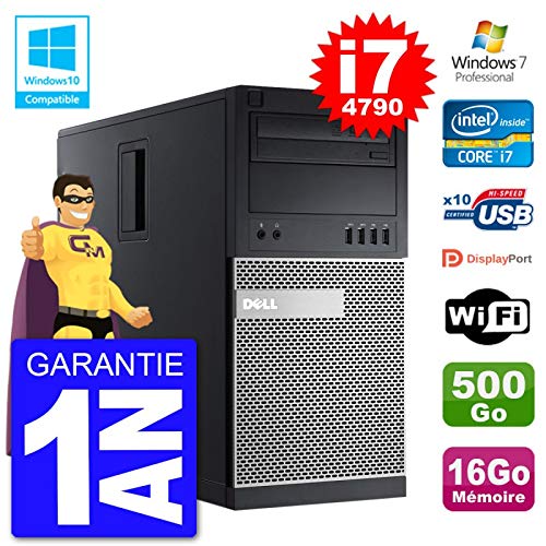 PC Tour DELL 9020 Intel Core I7-4790 RAM 16Go Disque 500Go Graveur DVD WiFi W7 (Reconditionné)