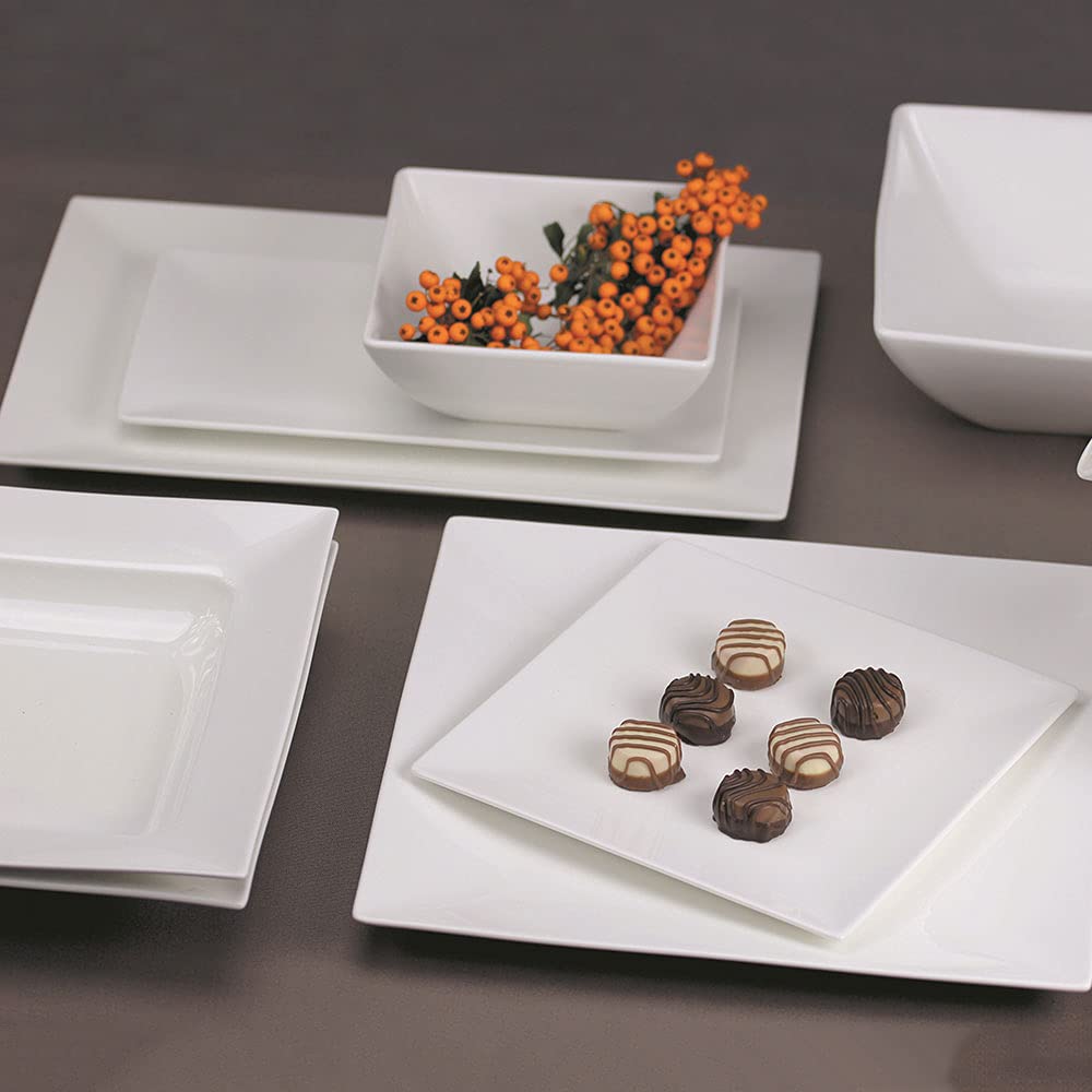 AMBITION Tafelservice 6 Personen Porzellan weiss Porto 18-teilig Spülmaschine & Mikrowelle Teller Set modern eckig