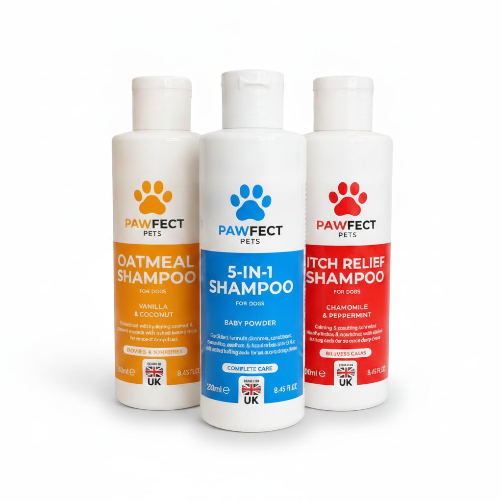 Dog Shampoo Pack of 3 Includes 5 in 1 Dog Shampoo and Conditioner, Oatmeal Dog Shampoo & Dog Shampoo for Itchy Skin with Addition of Baking Soda for Deep Clean & Itch Relief, Mild Fragrance 250ml Set