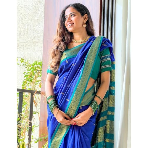 Image of DHIHA Gadwal Cotton Saree for Women | Pure Kalyani Cotton Saree with Zari Border Tassels & Blouse | Kanjivaram Linen Silk | Handloom Weave