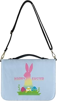 Easter Gradient Color Bunny Egg Prints Large Bible Cover for Men Women Lightweight e Bag with Shoulder Strap Multifunctional Christian Gift for Daily Use, L