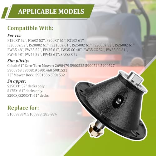 wyevee 5100993 Spindle for 52'' 61'' Deck Mower Compatible with F erris IS2000Z IS2100Z IS2500Z IS2600Z S Napper S150XT S175X S200X S200XT, Replaces 5100993SM 285-974 by wyevee - Used condition - Image 4