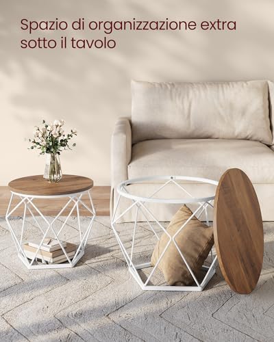 VASAGLE Tavolino da CaffèRotondo, Set di 2 Tavolini ad Incastro, Stile Moderno, Piano Rimovibile, Struttura in Acciaio, Adatto per Soggiorno, Marrone Miele e Bianco Nuvola LET040K41 - Immagine 5