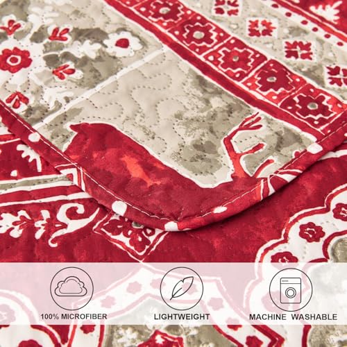 Image of Hailea Christmas Daybed Cover Double Sided Quilting Xmas Lodge Cabin Daybed Sets Bedding with 2 Pillow Shams Red Grey Elk Snowflake Holiday Xmas Bedspread Coverlet for All Season,39 inchx75 inch