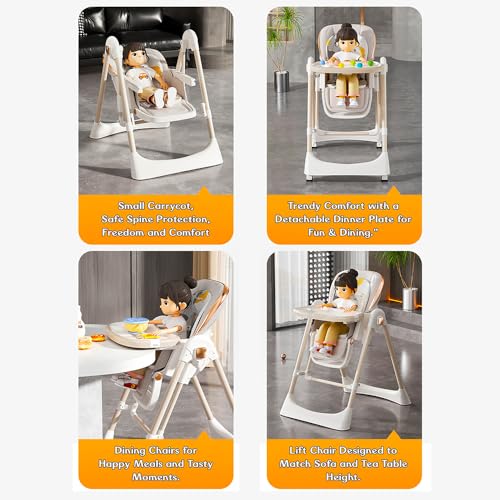 Image of StarAndDaisy Galaxy 2 in1 Rocking Baby High Chair for Boys and Girls Dining Chair 4 Level Reclining Position, Adjustable Height, Locking Wheels, 5 Point Safety Belt (White)