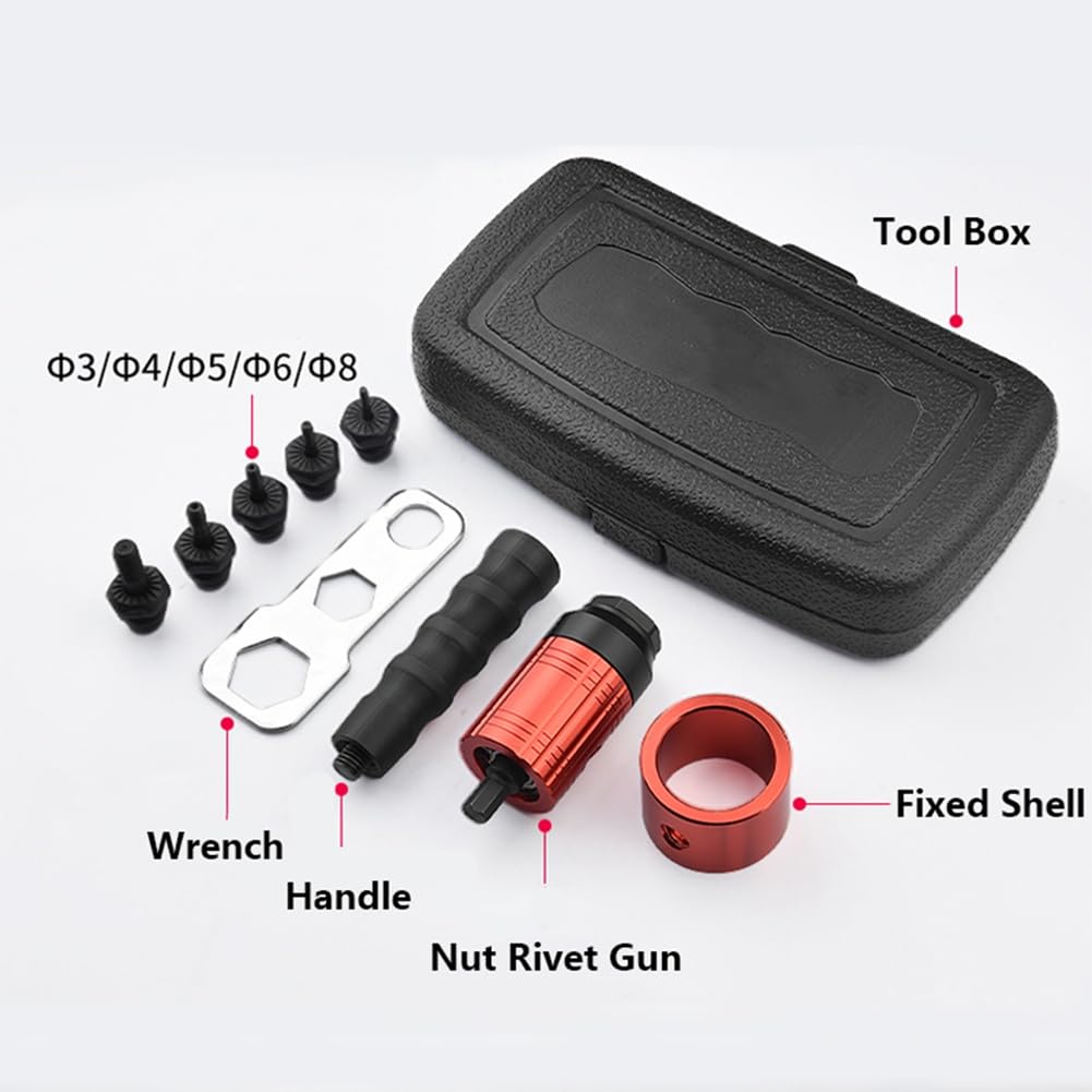 Rivet Nut Rivettatura M3-M8 Trapano per Rivettatura A Batteria Adattatore Elettrico Inserto Strumento per per Uso Domestico Manico In Metallo Accessori di Ricambio A