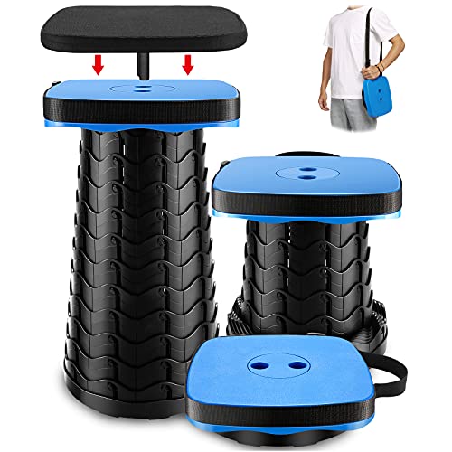Miiuewuo Folding Portable Retractable Stool, Foldable Collapsible Telescopic Seat with 10” X 10” Cushion, Small and Lightweight Expandable Stool for Fishing Camping Outdoor Travel Garden, Load 500lbs