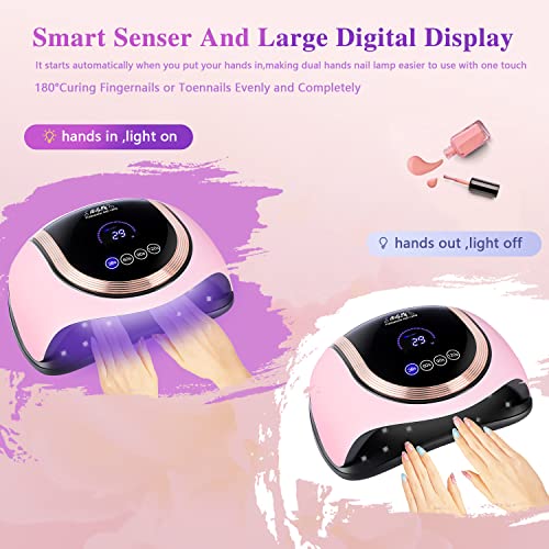 Beenle Uv Led Nail Lamp For Double Hands, 180W Uv Light Nails Gel Nail Dryer With 60 Lamp Beads, Autor Sensor And 4 Timers Lcd Display, Professional Uv Lamp Gel Nails For Salon And Home Use (Pink) #TOP1