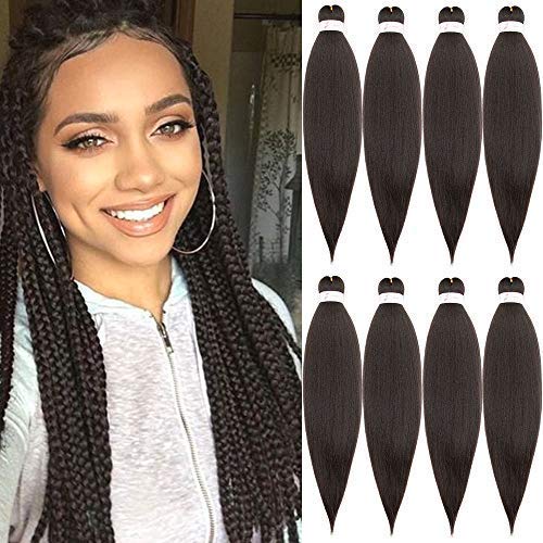 8 Package Pre-stretched EZ Braid Professional Braiding Hair Extension Natural Black 24"Hot Water Setting Perm Yaki Synthetic Hair For Twist Braids
