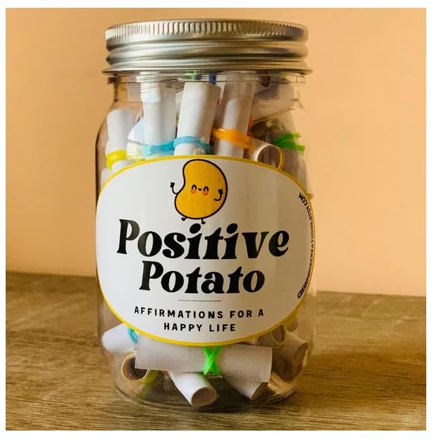 Image of Positive Quotes to Inspire,Funny Affirmation Jar, Positive Affirmation Thinking Jar Motivational Quotes, Gratitude Blessings Jar (Positive Potato)
