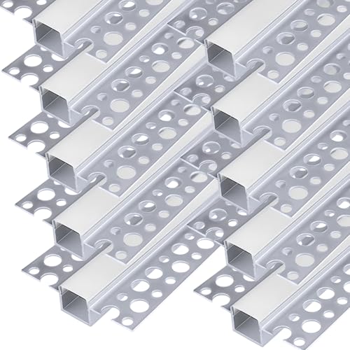 inShareplus Plaster-in LED Profile, 3.3FT/1M 10-Pack LED Aluminium Channel with Milky Diffuser, Trimless Recessed LED Strip Diffuser for Under Cabinet, Shelf, Wall, Table,Ceiling and Corner