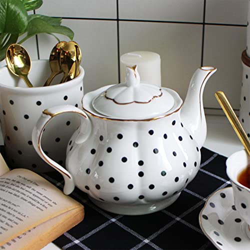 Jessie Polka Dot Ceramic Teapot - Pumpkin Shape