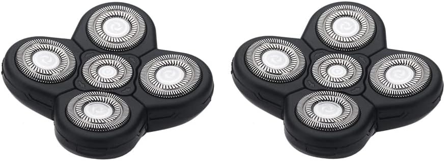 Men Electric Shavers Replacement Heads 5 in 1 Razor Replaceable Alternate Floating Washable Blade Trimmers Head (Black-2pcs)