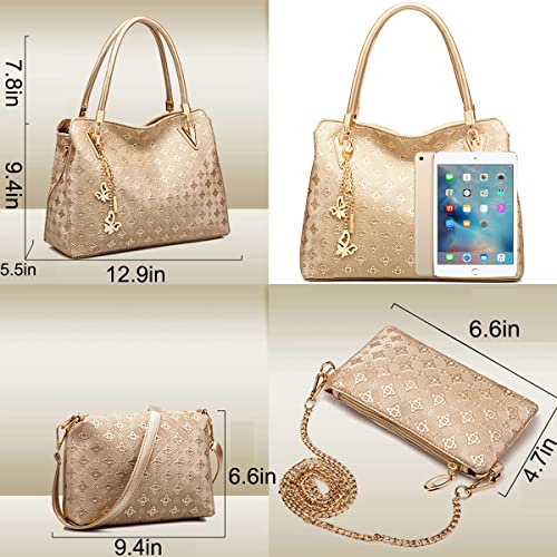 Women Fashion Synthetic Leather Handbags Tote Bag Shoulder Bag Top Handle Satchel Purse with Pendant Set 4pcs3