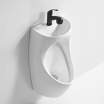 Urinals for Men Spill Proof with Retractable Faucet Wall-Mounted Ceramic Urinal Urinals for Men Bathroom, Ceramic Urinals with Wash Basin Commercial Urinal