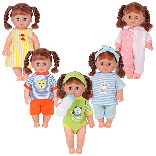 Young Buds Set Of 5 For 12-13-14 Inch Newborn Reborn Alive Doll Baby Doll Clothes Dress Costumes Gown Outfits With Feeding Bottle Birthday Xmas Present Wrap #TOP1