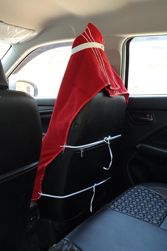 Image of Car Seat Cover, Towel Fabric, Elastic Fitting, Front Seat, Universal Fit for All Models, Pack of 2 (RED)