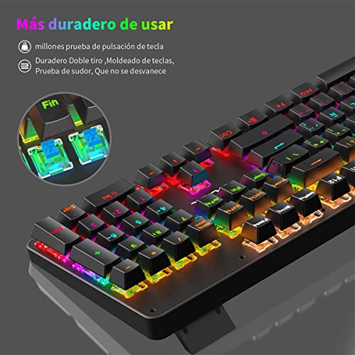 Eboxer Gaming Keyboard Usb Wired Keyboard With Rgb Rainbow Backlit, 104Key Spanish Keyboard With Ñ, Mechanical Keyboard With Blue Switch For Desktop Notebook #TOP4