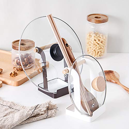 Vanra Metal Pot Lid Holder Tower Ladle Holder Stand Kitchen Cookware Organizer Rack Cooking Utensil Rest (White) #TOP5