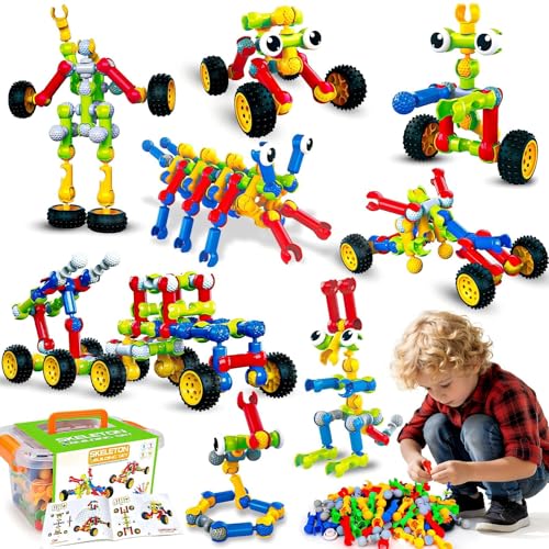 Kids STEM Building Toys for 4 5 6 7 8+ Year Old Boys Gifts, Educational Engineering Construction Toy Ages 4-8 6-8 8-12 Creative DIY Building Blocks Toy Learning Activities Gmae for Boys(186PCS)