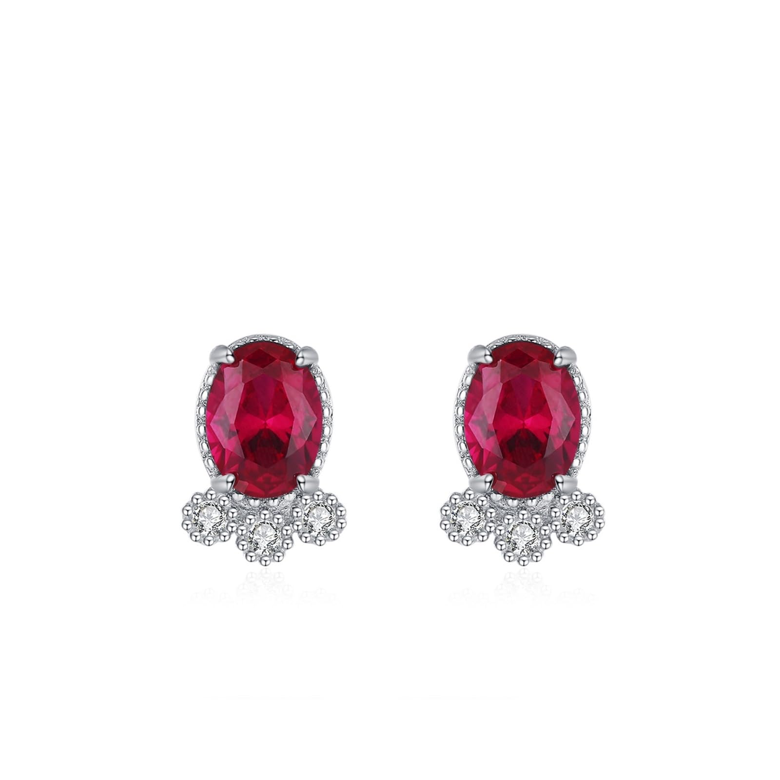 Kolczyki na sztyfcie, białe złoto, 750 585 375, prawdziwe złoto, damskie, eleganckie, owalne, laboratoryjne, wykonane w laboratorium, rubin 1 ct i Moissanite, na wesele, bez niklu, prawdziwa