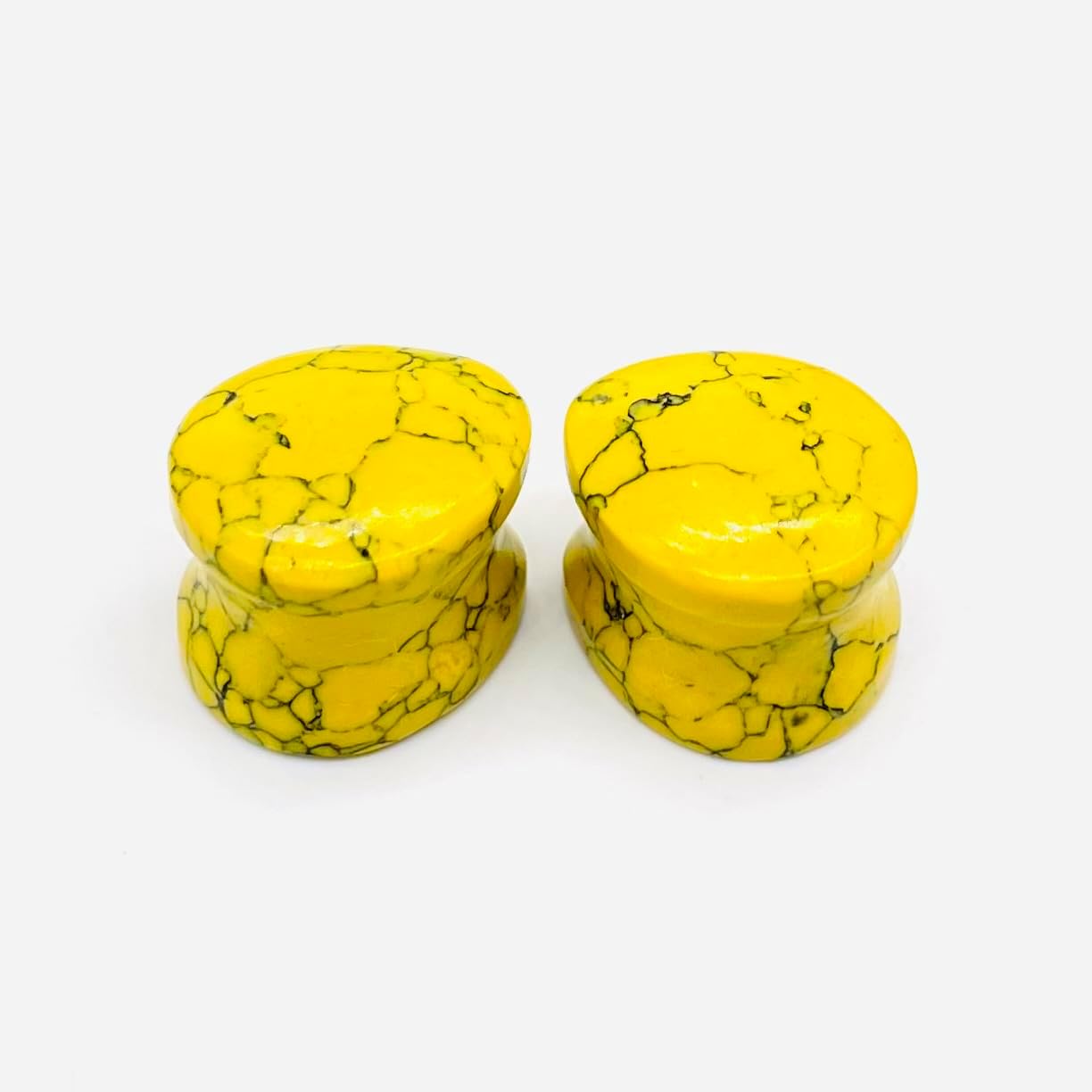 Yellow Turquoise Stone Double Flared Teardrop Ear Plugs – Handmade Stone Gauges – Body Piercing Jewelry for Stretched Ears – Tribal Boho Ear Tunnel Plugs (Pair)