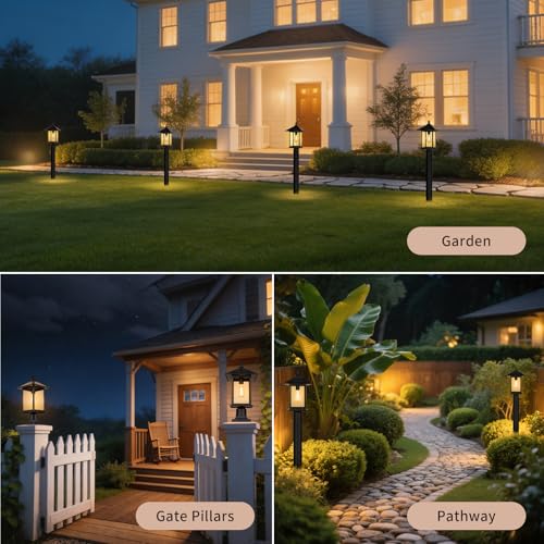 Goosebrite Solar Outdoor Post Light Fixture，17" Dusk to Dawn Modern Exterior Pillar Lantern with Black Finish & Solid Tempered Glass，Waterproof Outside Pole Light for Garden, Backyard, Courtyard by Goosebrite - Used condition - Image 8