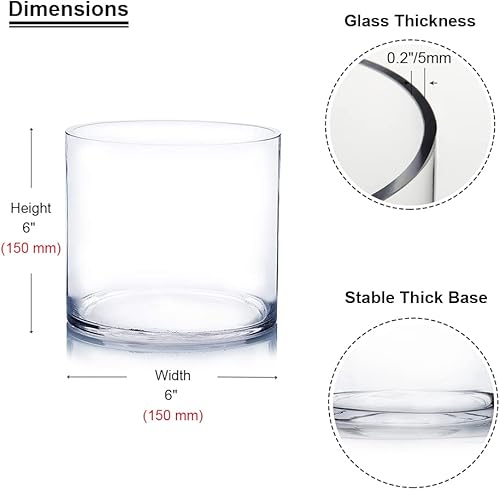 Miniatura 8 de Juego de 4 jarrones de cristal cilíndrico transparente, florero redondo de flores de 5 pulgadas de ancho x 5 pulgadas de alto, portavelas flotantes,
