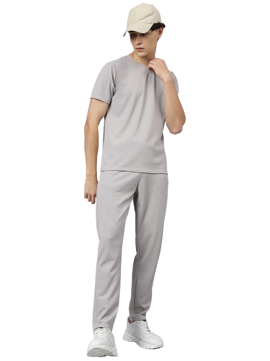 Men's Crepe Blend Solid Pattern Pajama & T-Shirt Set, Short Sleeve, Round Neck, Drawstring, Pocketed Elegance-image-19