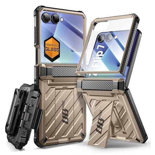 SUPCASE for Samsung Galaxy Z Flip 7 Case with Built-in Stand & Belt-Clip (Unicorn Beetle Pro), [Hinge Protection] [Front Tempered Glass Screen Protector] Full Body Military-Grade Phone Cover