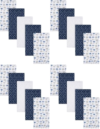 Image of Gerber Boys Newborn Infant Baby Toddler Nursery 100% Cotton Flannel Receiving Swaddle Blanket, Critters Blue (Pack of 20)