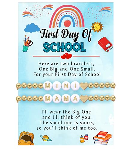 First Day of School Gifts Matching Bracelets for Women Girls Mother and Daughter Beaded Bracelet Multicolor Bead Stretch Back to School Gift I Love You Engraved Christmas Birthday Jewelry