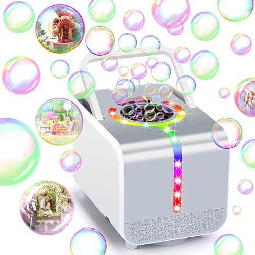 Bubble Machine, Automatic Bubble Blower with LED Lights, 20000+ Bubbles Per Minute Bubbles for Kids, Portable Bubble Maker Operated by Plug in or Batteries for Indoor Outdoor Birthday Party