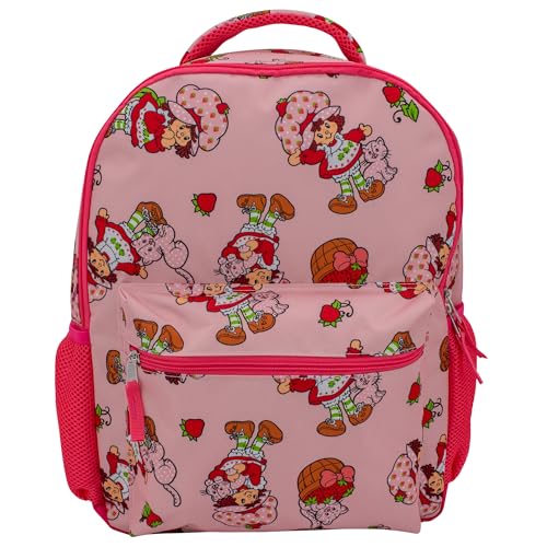 AI ACCESSORY INNOVATIONS Strawberry Shortcake 16 Backpack With Front Pocket for Girls Allover Print Bookbag featuring Strawberry & Custard Pink