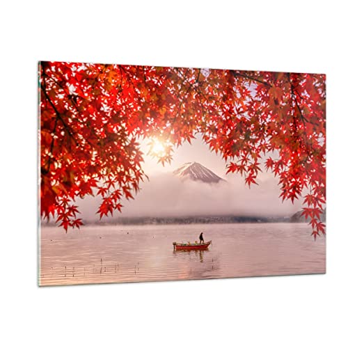 Quadri Moderni Soggiorno vulcano lago Quadro su Vetro 120x80cm Stampe da Parete in Vetro Camera da Letto Cucina 1 pezzo Wall Art Grandi XXL Decorazione Murale Grafica Immagini GAA120x80-4107
