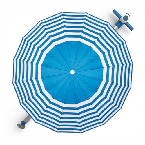 Pincho Sombrilla playa grande Ø240 cm, antiviento hasta 35km/h, protección uv 50, materiales de calidad, tubo de aluminio, 16 varillas de fibra de vidrio, palo reclinable (Color 50)