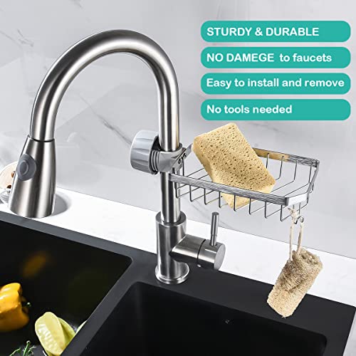 Lonin Sponge Holder Over Faucet Kitchen Sink Caddy Organizer, Stainless Steel Detachable Hanging Faucet Drain Rack For Bathroom, Scrubbers, Soap, Chrome #TOP1