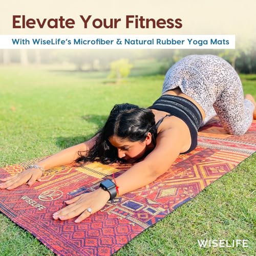 Image of Wiselife Microfiber & Natural Rubber Yoga Mat + Carry Strap | 5MM | Extra Large Extra Wide | Anti skid Anti slip for Yoga & Workout (Marrakesh)
