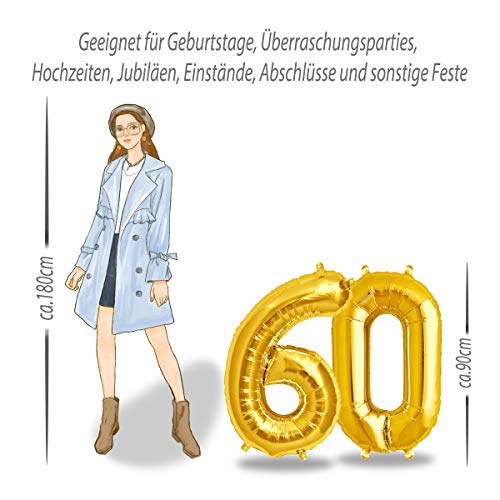 FUNXGO Palloncino Numero 60 Oro - due pezzi Uno