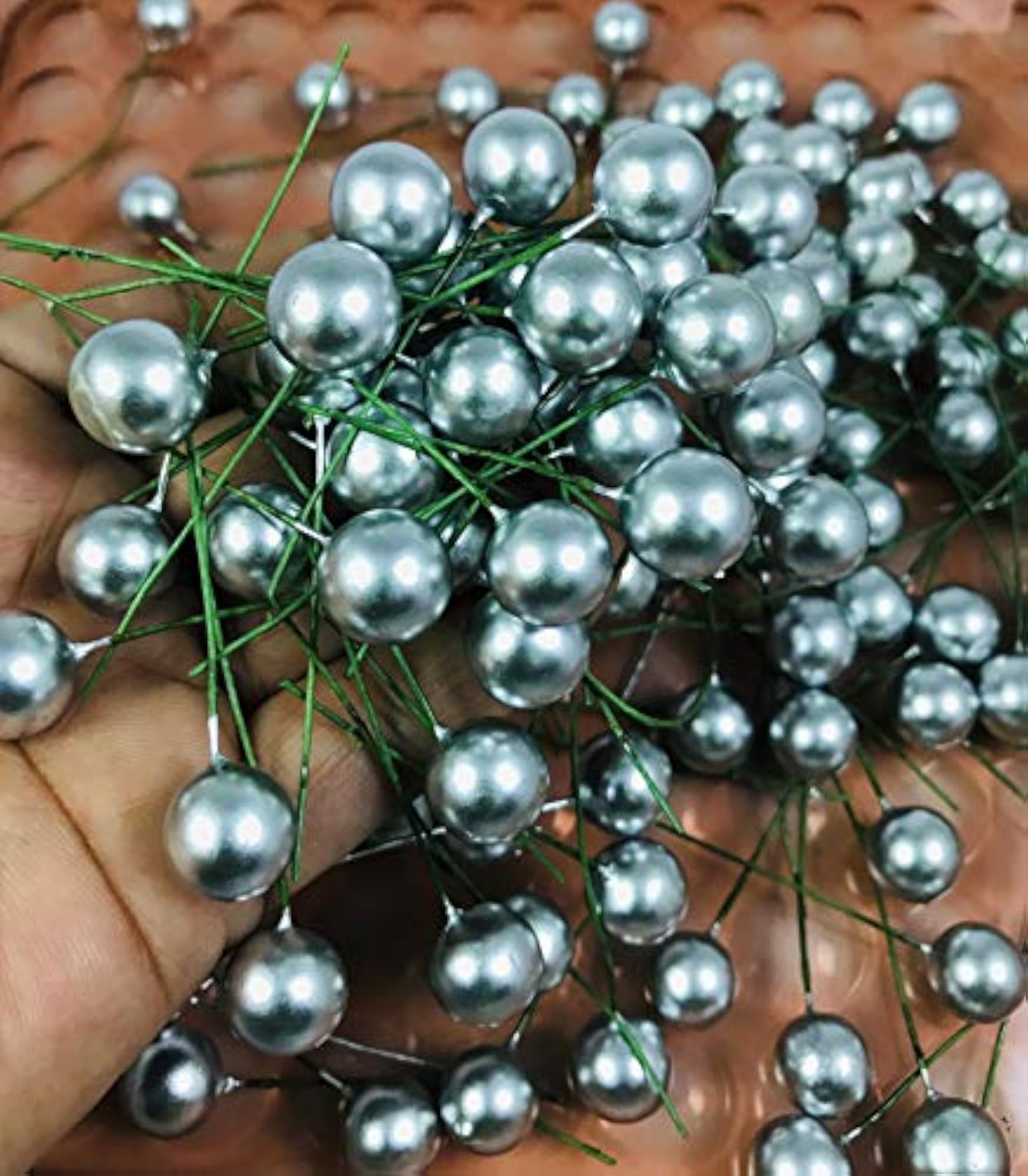 100 Pcs Silver Artificial Berry Fruits for Christmas Decoration