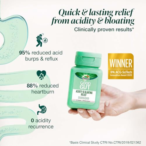Image of Zandu Good Gut Acidity & Bloating Relief Tablets | Clinically Proven | Instant & Long-Lasting Relief | Non-Habit Forming, 30 Tablets