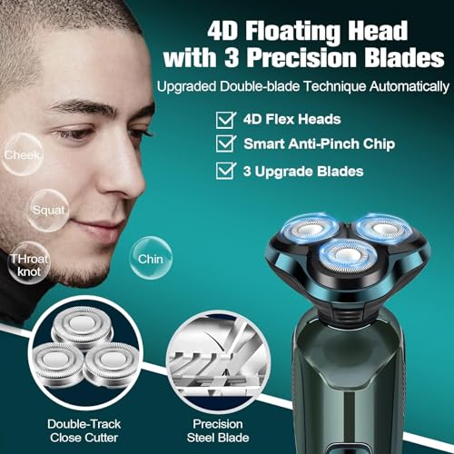 Image of Electric Razor for Men, 3-in-1 Shaver with Floating Blades for Nose Hair &Sideburns,Replacement Blades, Pop-up Trimmer, IPX7 Waterproof, Travel Lock, Wet & Dry Use, Face Shaving Grooming Travel Kit