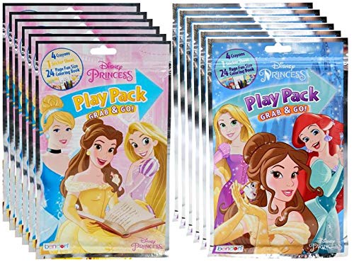 Disney Princess Play Pack Grab and Go for Kids ~ Bundle of 12 Play Packs with Stickers, Coloring Book, and Crayons (Disney Princess Party Supplies)