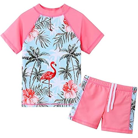 HUAANIUE Girls Short Sleeve Swimsuit 2PCS 3-11Y Swimming Set Swimwear Costume Summer Beach Swim 3-11Y Cover