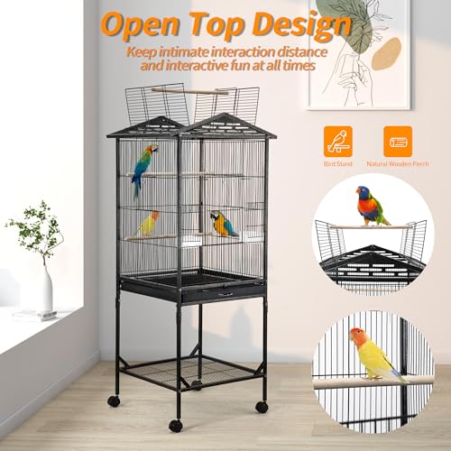 Bird Cage 47 inch Wrought Iron Parakeets Cage with Play Open Top and Rolling Stand Medium Small Bird Cage for Parrots, Budgerigars, Parakeets, Cockatiels, Lovebirds - Image 4