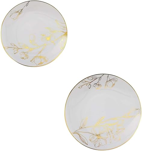 Miniatura 6 de Efavormart - Juego de 20 platos de plástico con diseño floral de oro blanco de 107 pulgadas, platos desechables redondos para cena y postre