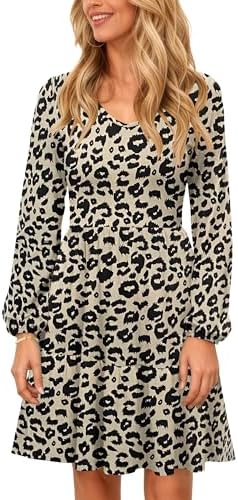 AUSELILY Damen Kleid Langarm V-Ausschnitt Tasche Midi Leicht Herbst Winter | A Linie Tohe Taille Dünn Freizeitkleid Elegante Abendkleider Minikleid Cocktail Party Hochzeitsgäste Ur