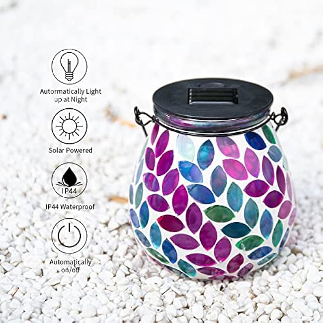 Afirst Mosaic Solar Lanterns Outdoor - Glass Hanging Solar Lights Hollow Out Waterproof Table Lamp Outdoor Decorative for Garden, Patio, Holiday Party Outdoor Decoration
