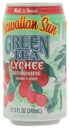 Hawaiian Sun Green Tea Lychee with Ginseng, 11.5-Ounce Cans (Pack of 24)